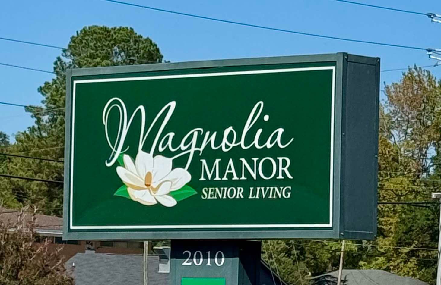 Exterior sign of Magnolia Manor Senior Living nursing home in Georgia